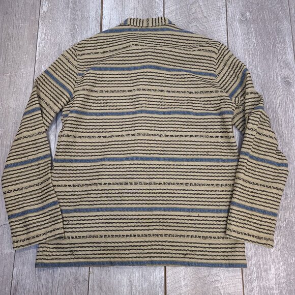 Billy Reid Shirt Mens Large Brown Scroll Striped Loop Camp Long Sleeve Button - Picture 2 of 6